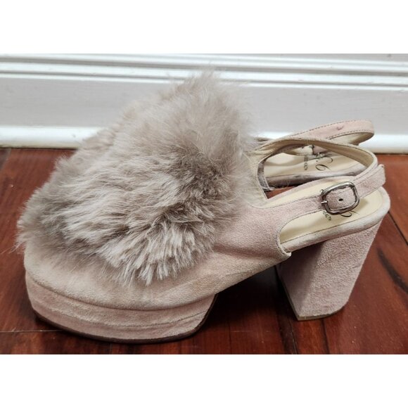 No. 6 Victoria Platform Heels Blush Furry Chunky Shoes Size 8 Designer Statement - Picture 6 of 11